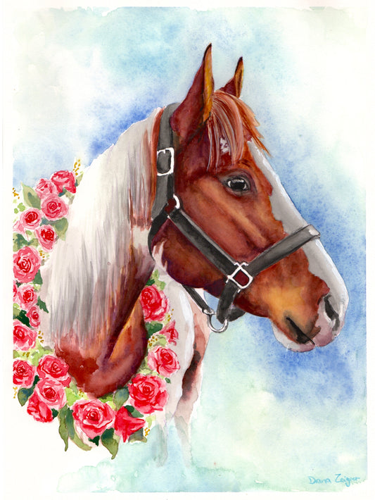Horse Portrait - Paint Horse With Roses