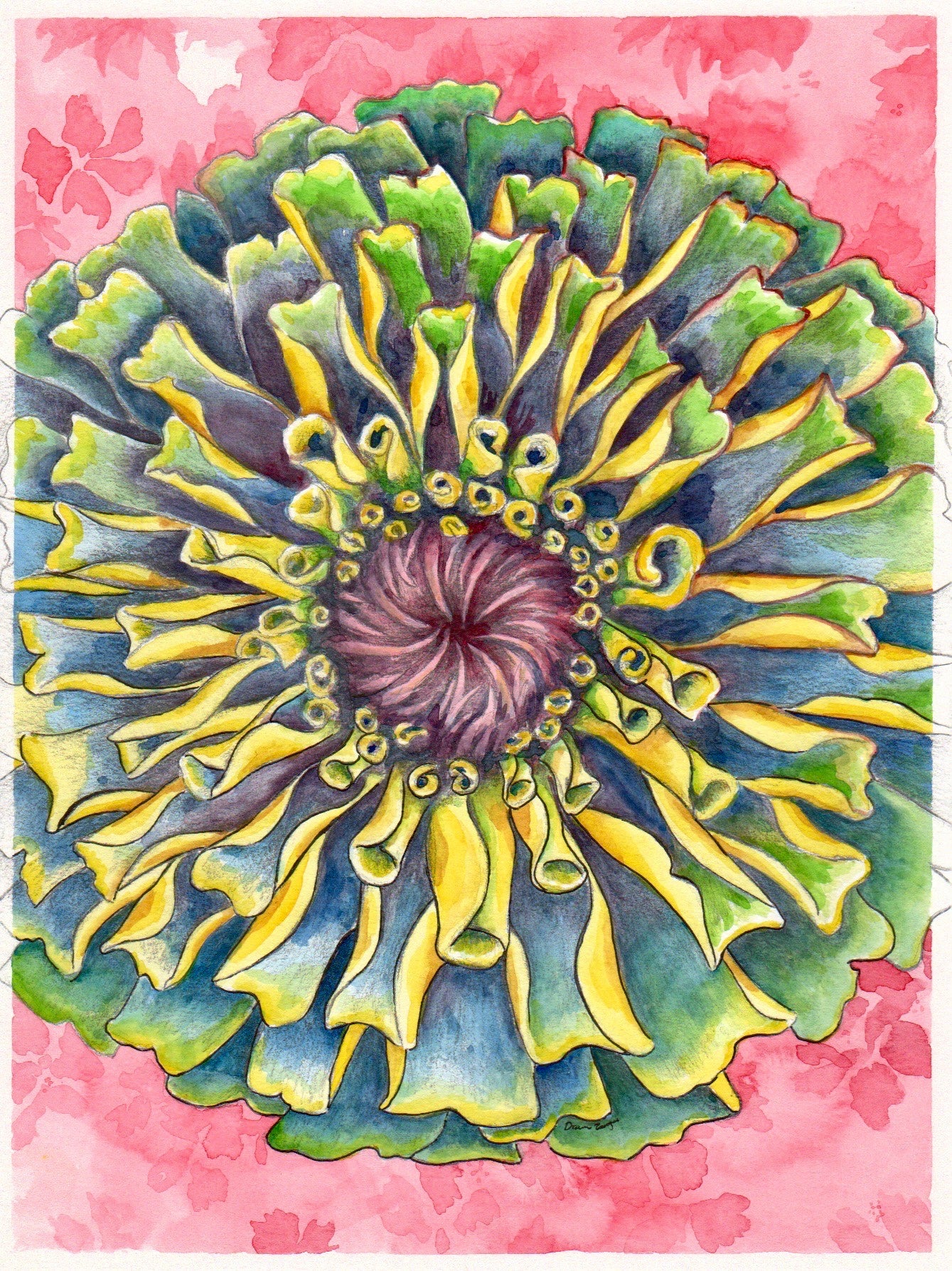 Flower Painting - Crazy Zinnia (8X10)