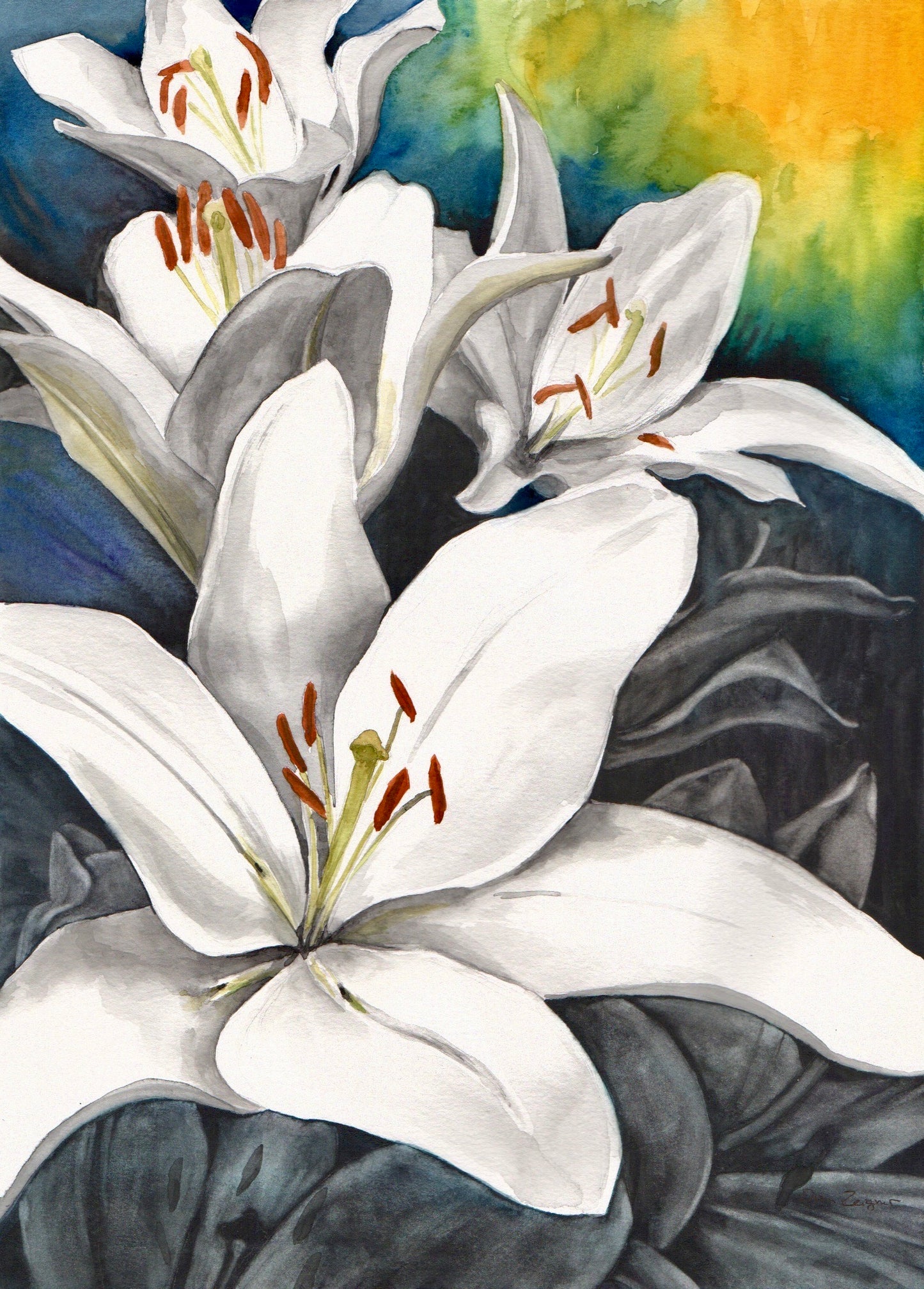 Flower Painting - White Lilies (11X15)