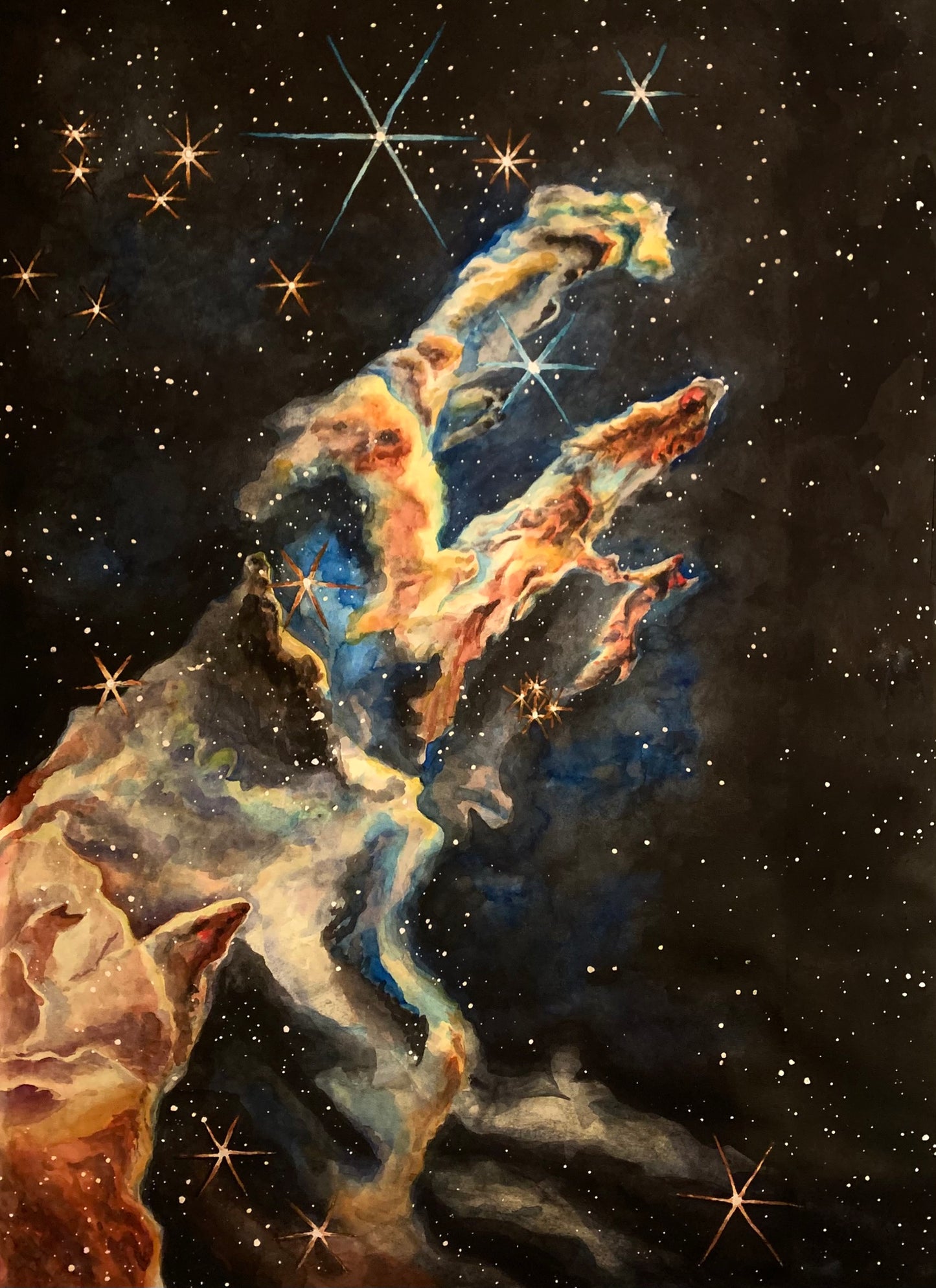 Watercolor Painting of the pillars of creation painted by Diana Zeigner with Silver Dapple Design