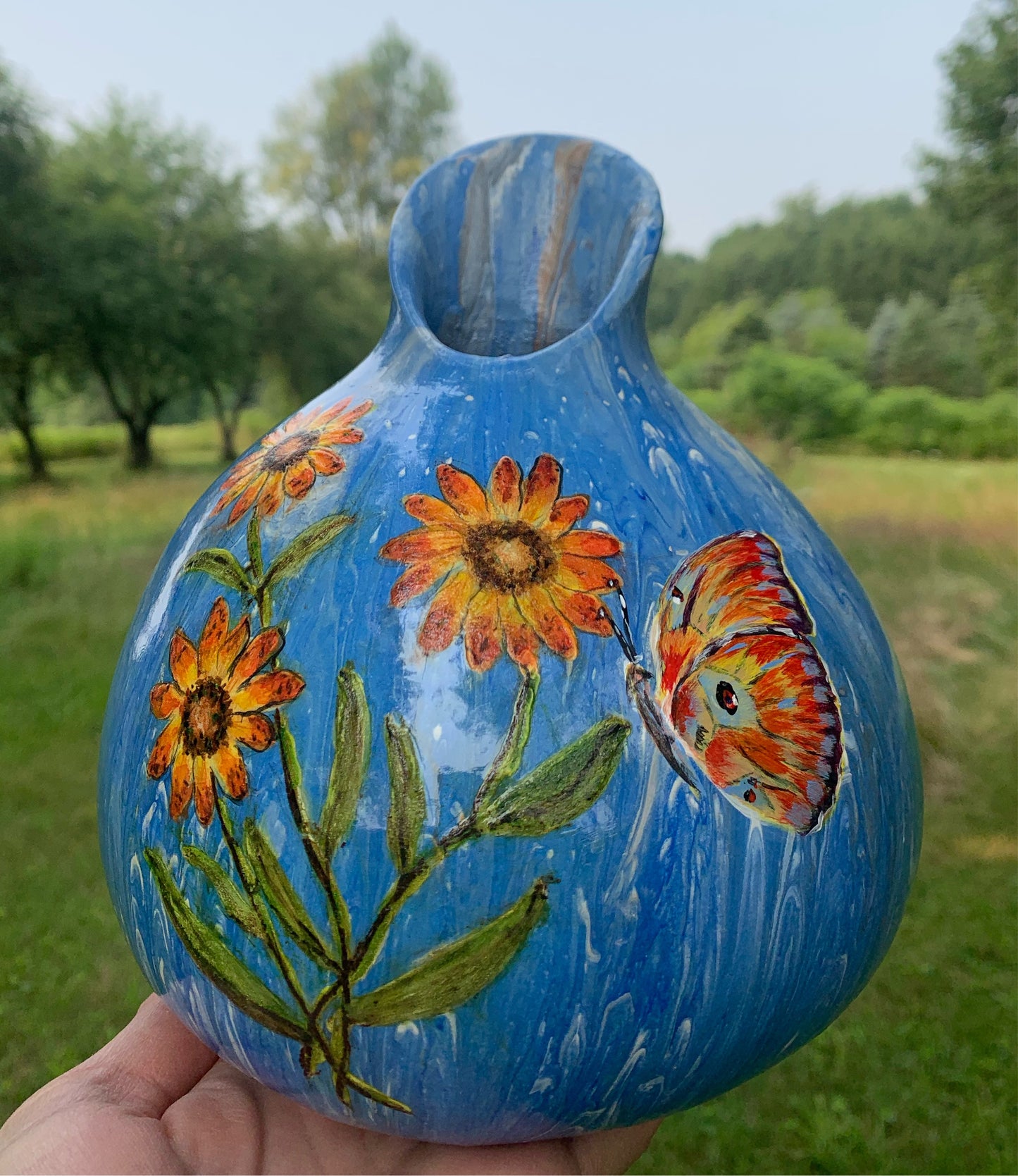 Gourd - Daisies and Butterfly